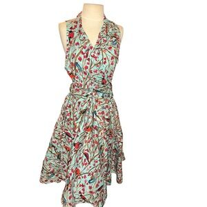Modcloth Retrolicious midi Front Perch Swing Bird Sleeveless A-Line Dress Large